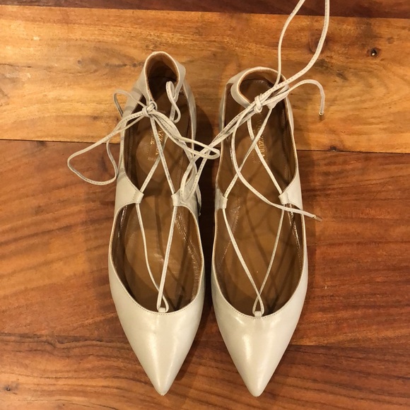 Aquazzura Christy Lace Up Leather Tan flats. Size 41. Excellent condition. - Picture 2 of 9